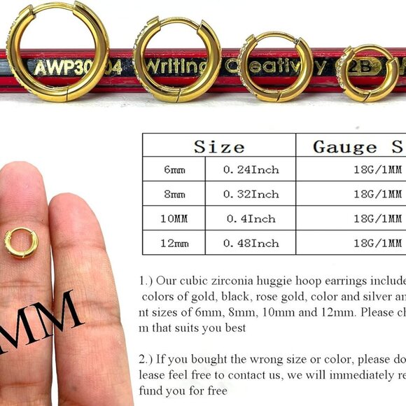 Elegant Small Huggie Hoop Earrings in 14k Gold - Hypoallergenic & Lightweight - Picture 6 of 7